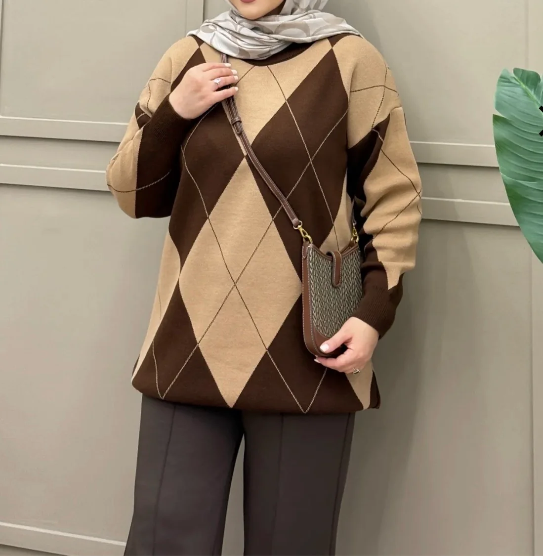 Baklava Desenli Triko Kazak