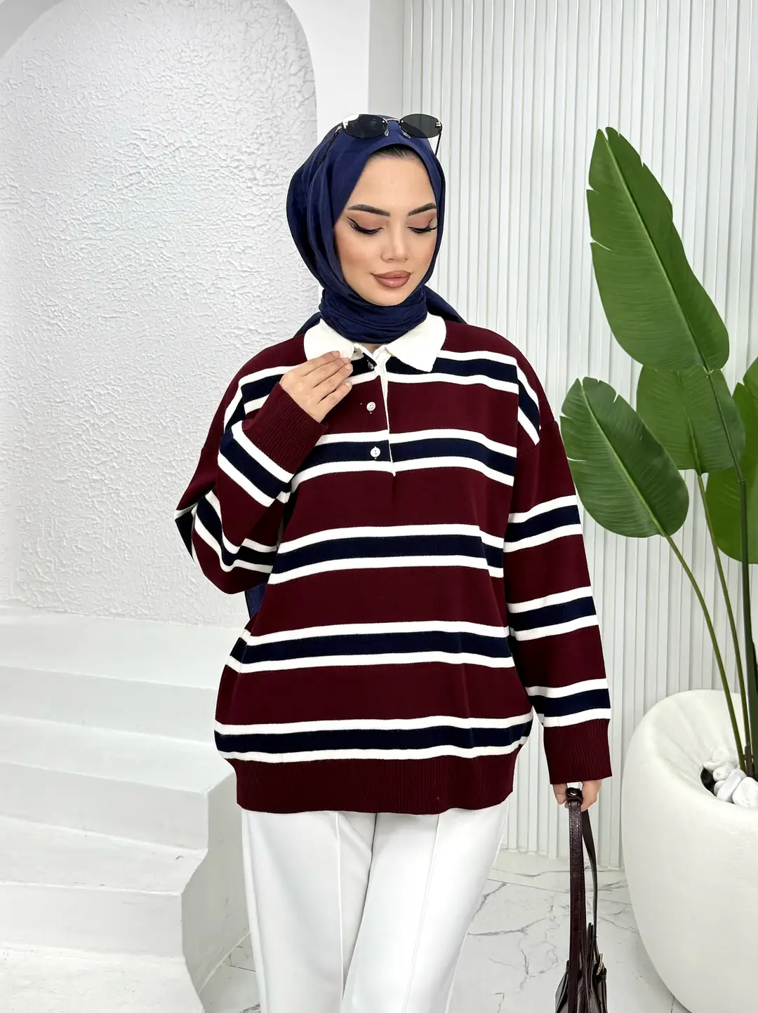 Çizgili Triko Kazak - 2