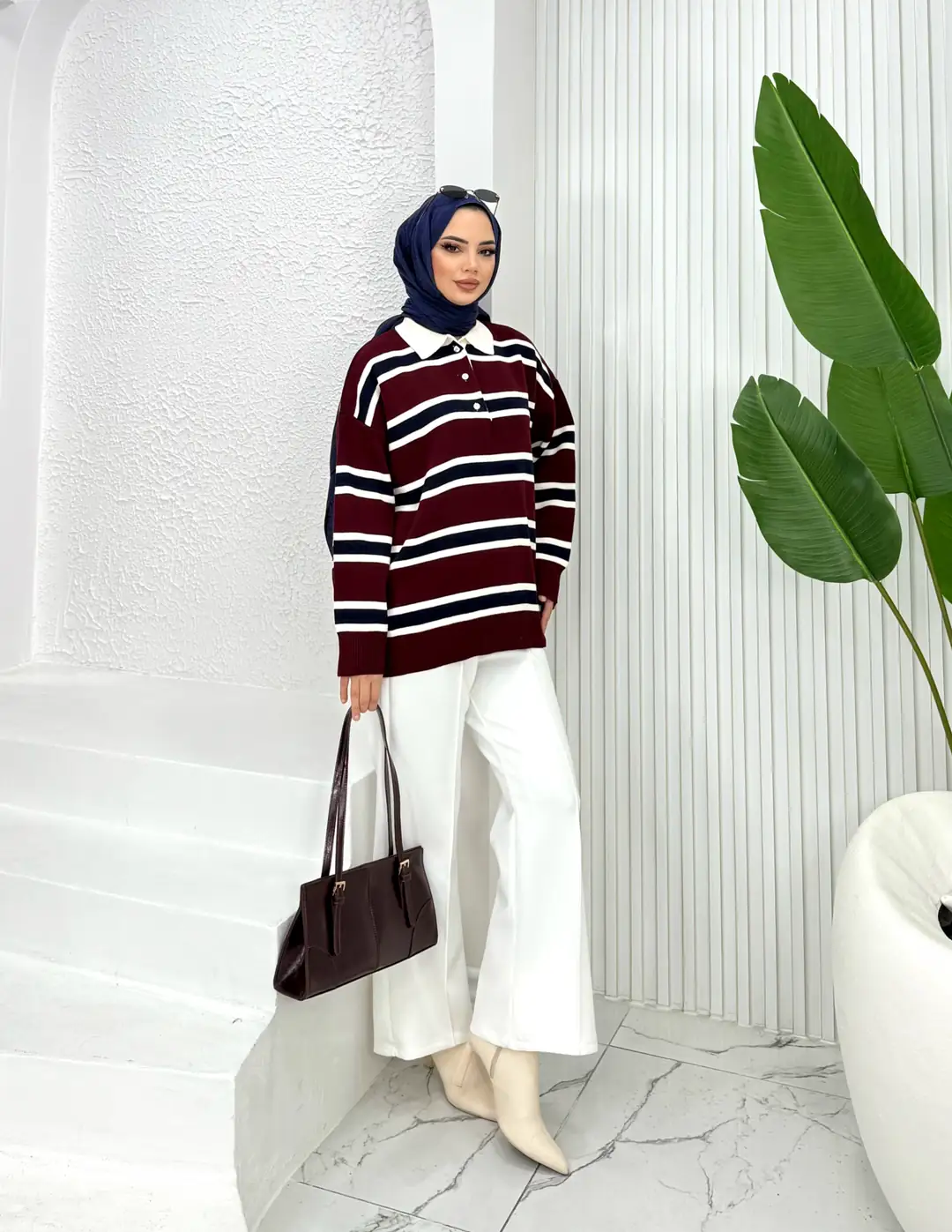 Çizgili Triko Kazak - 3