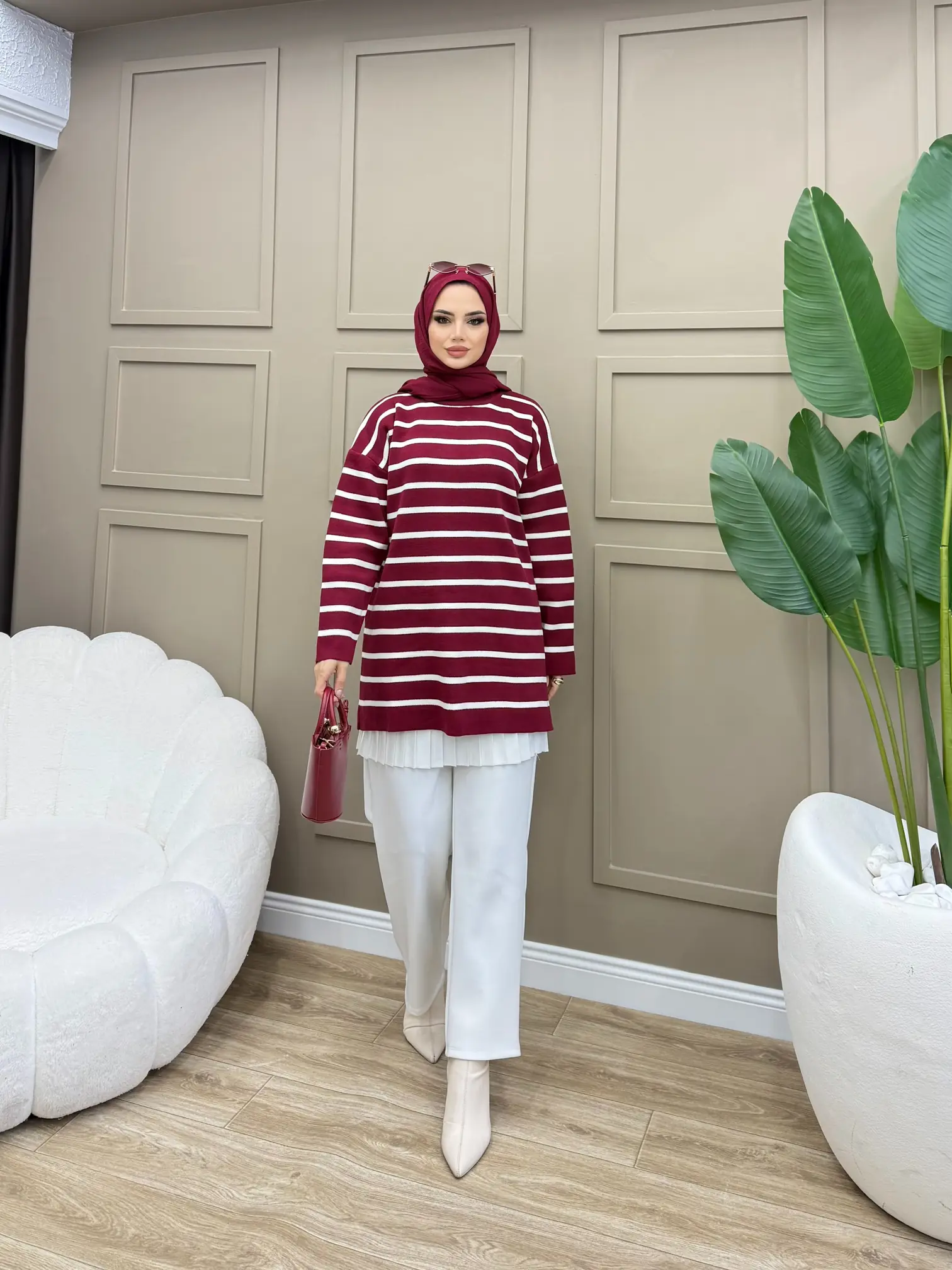 Çizgili Triko Kazak - 2