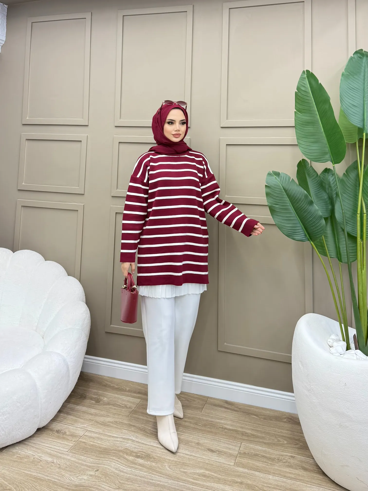 Çizgili Triko Kazak - 3