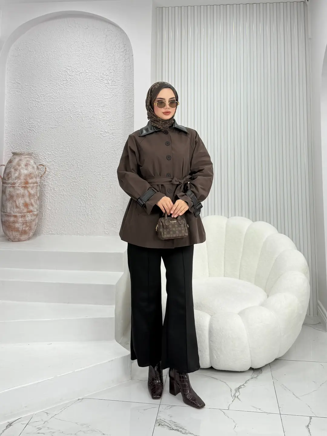 Deri Detaylı Trençkot - 2