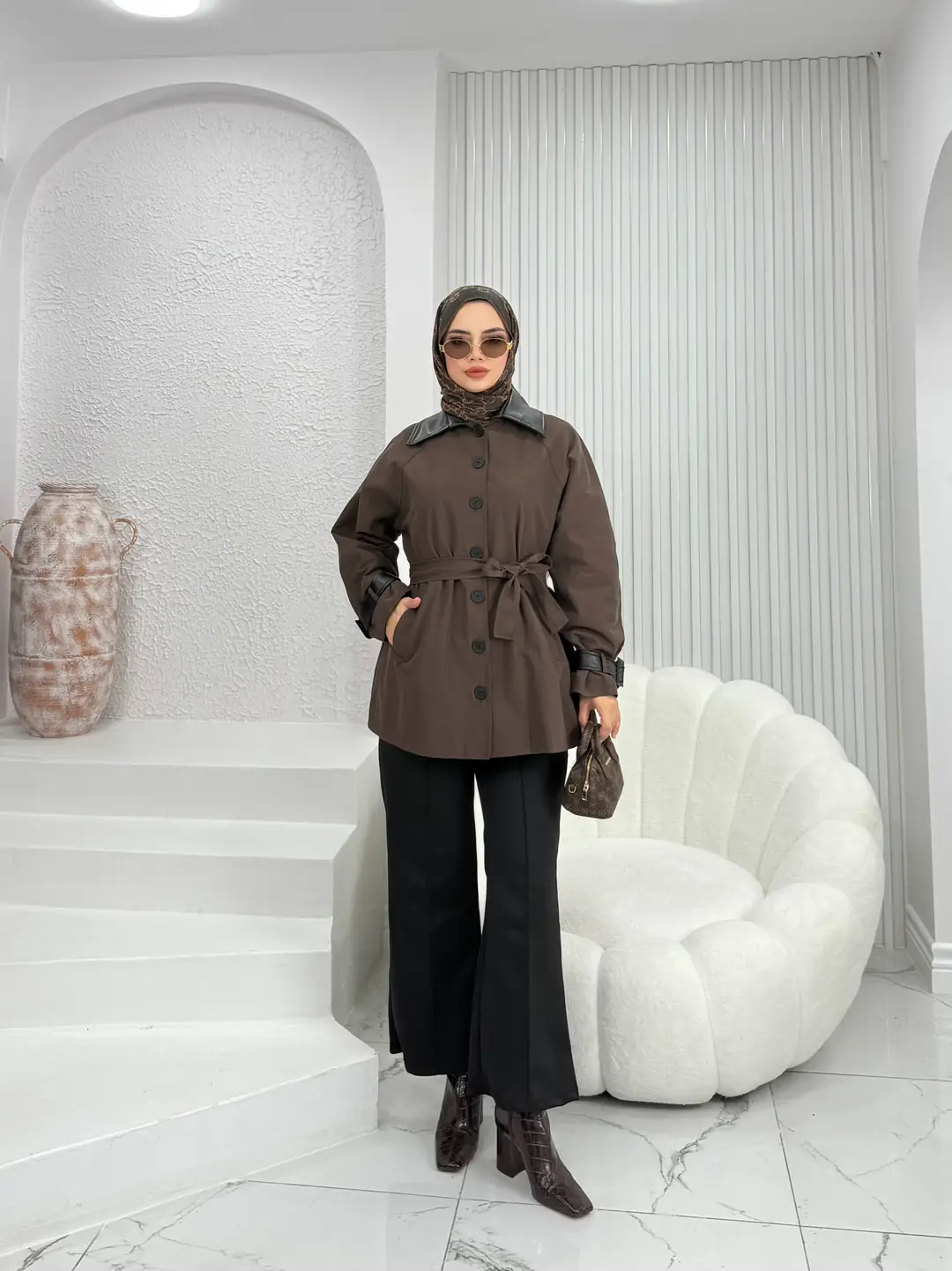 Deri Detaylı Trençkot - 3