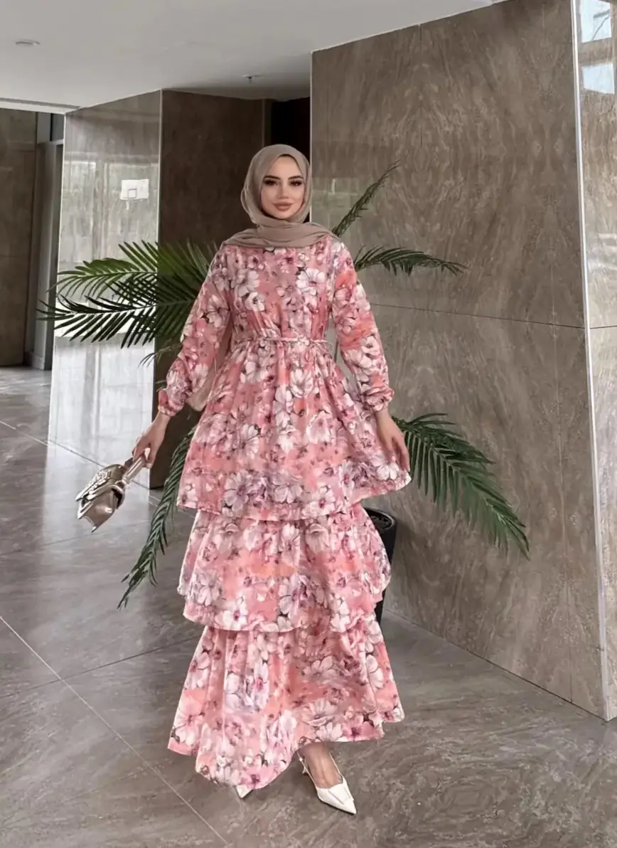 Desenli Kat Kat Elbise - 2