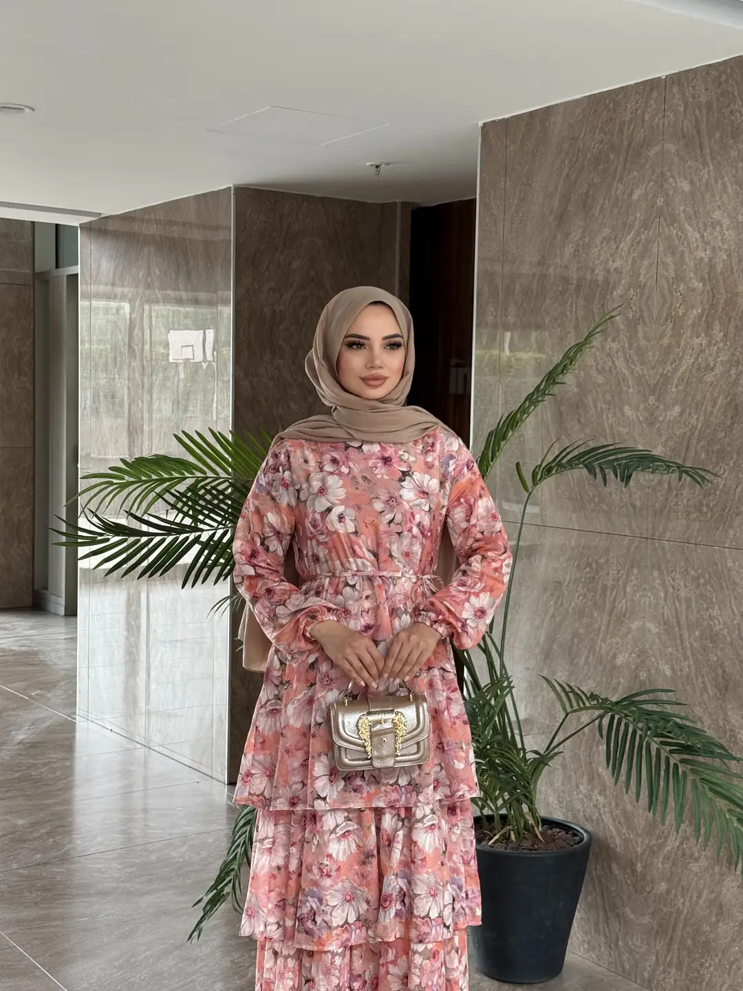 Desenli Kat Kat Elbise - 3