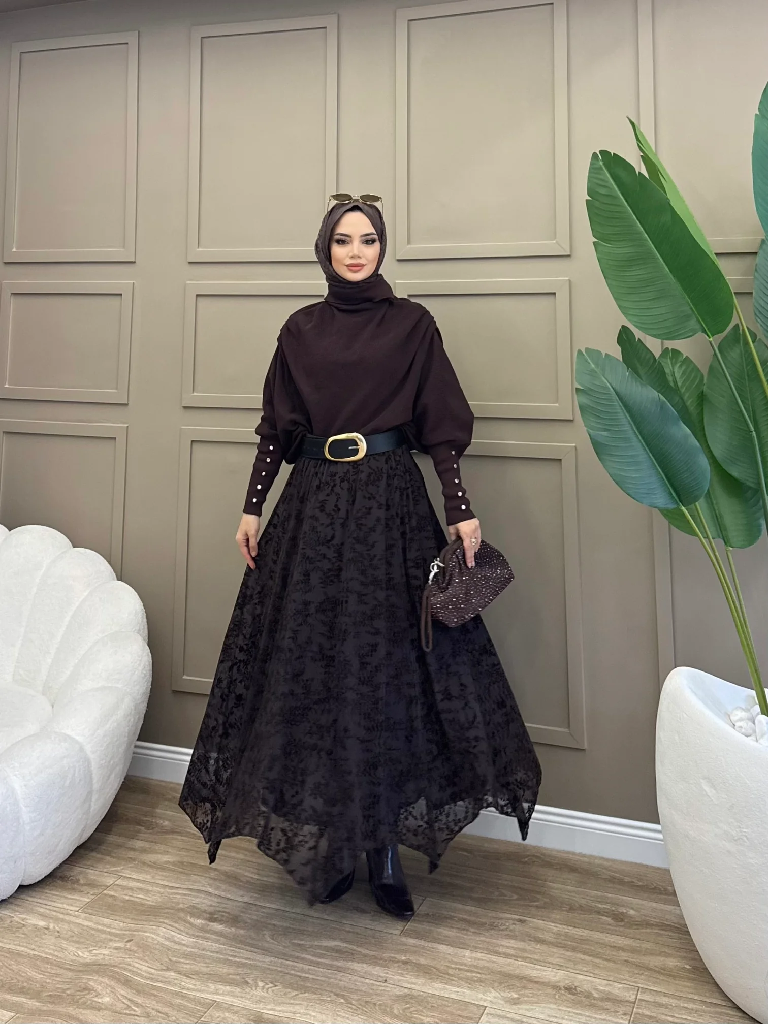 Flok Baskı Tül Etek