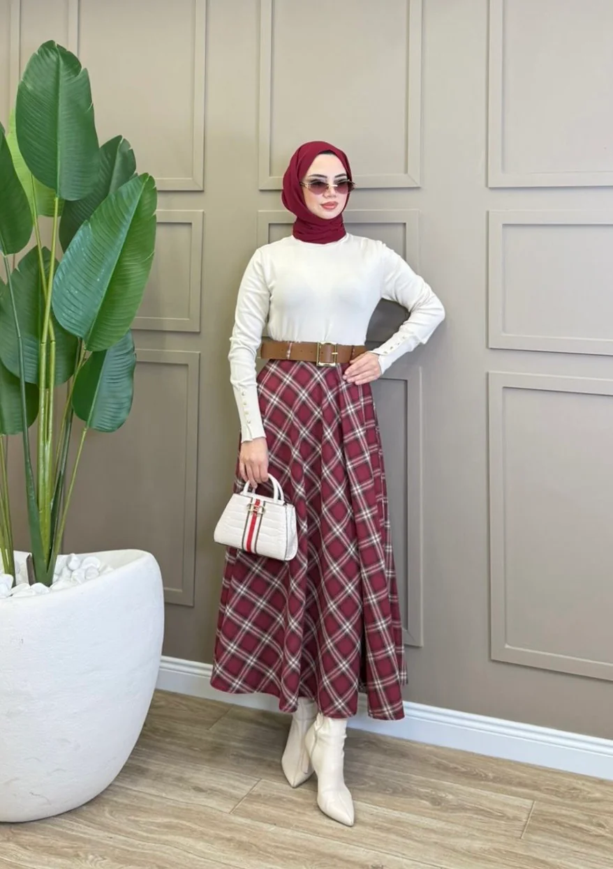 Kemerli Ekose Desen Etek - 2