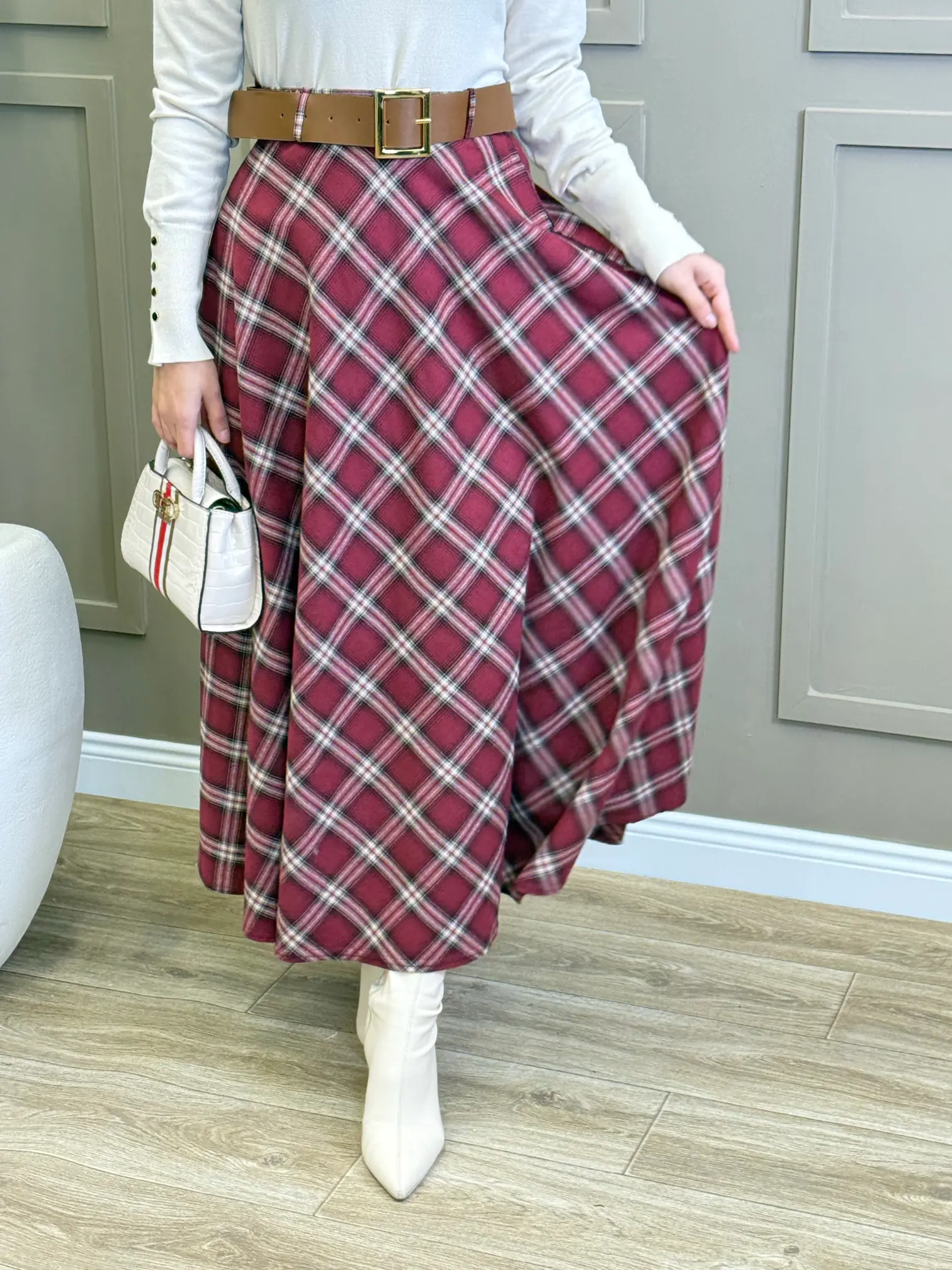 Kemerli Ekose Desen Etek - 3