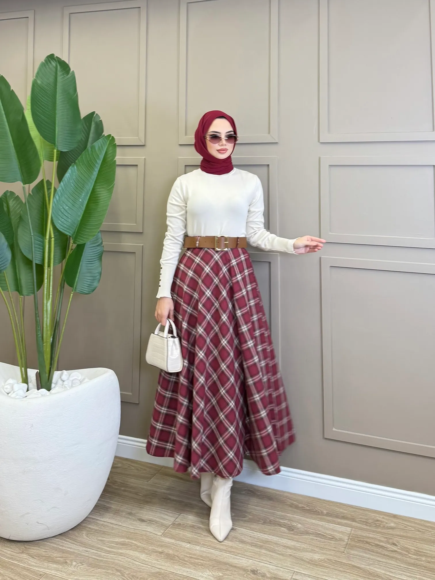 Kemerli Ekose Desen Etek