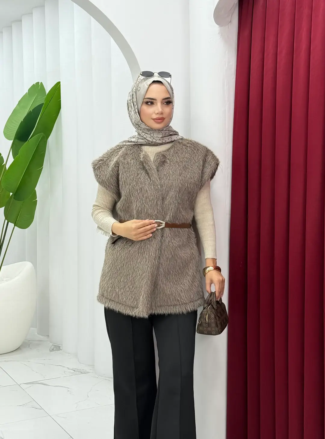 Kemerli Kılçıklı Kaşe Yelek - 2