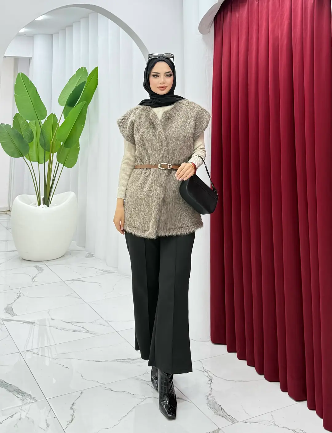 Kemerli Kılçıklı Kaşe Yelek - 3