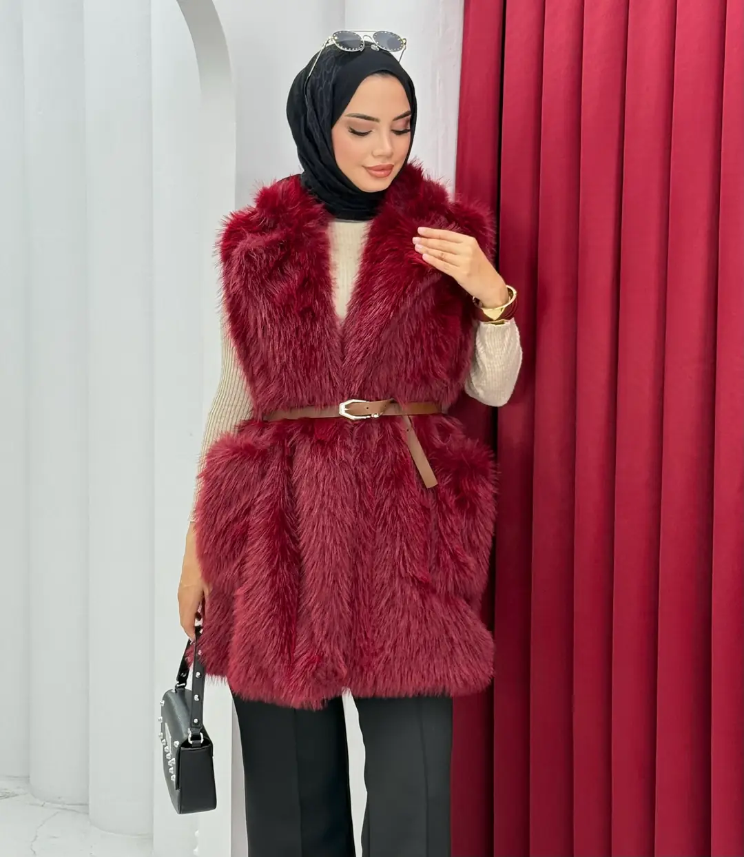 Kemerli Kürklü Yelek