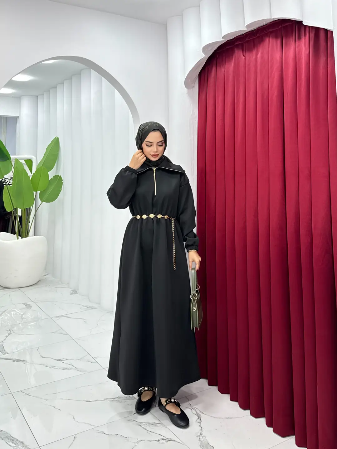 Kemerli Scuba Elbise Siyah - 2