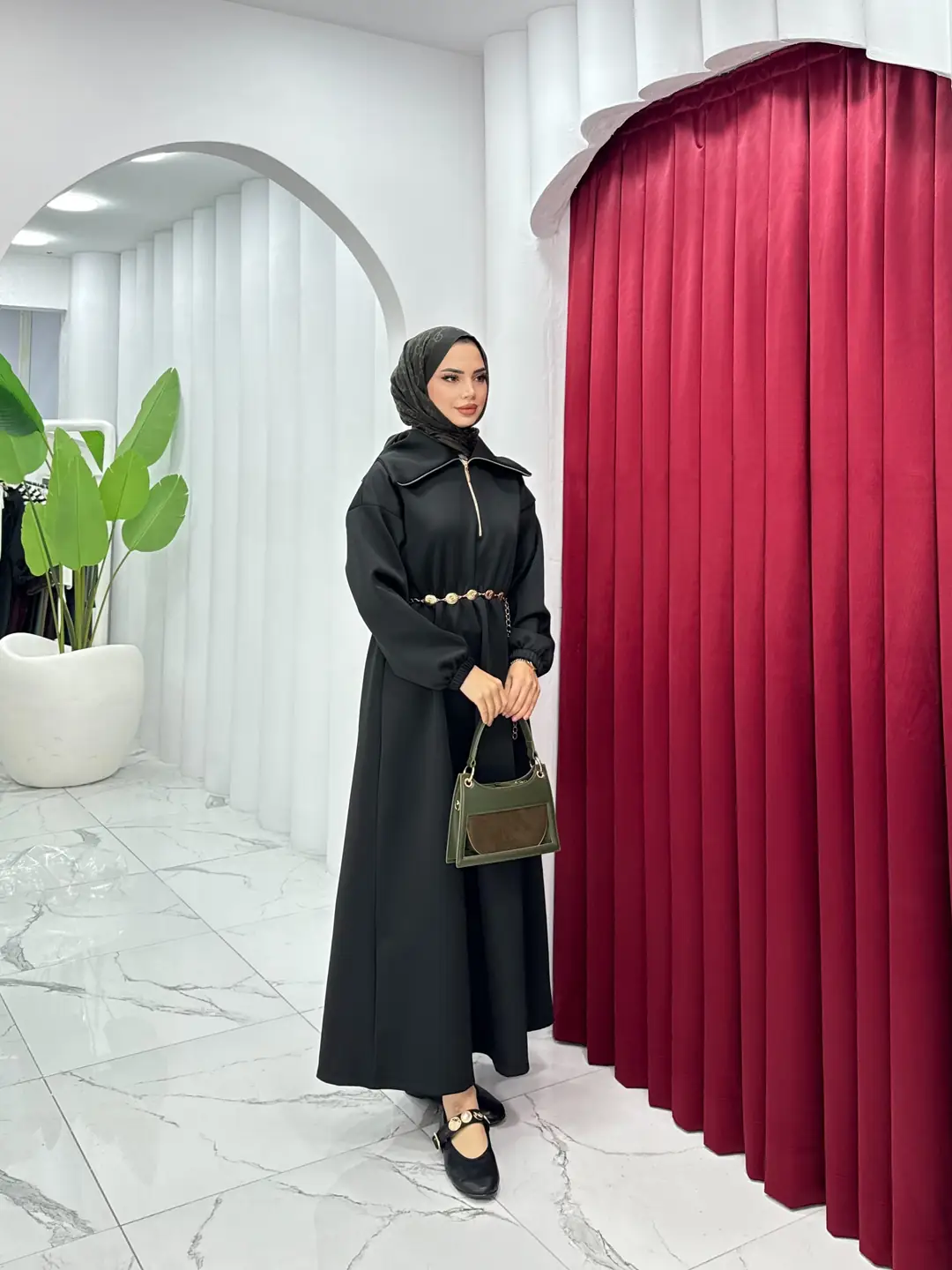 Kemerli Scuba Elbise Siyah - 3