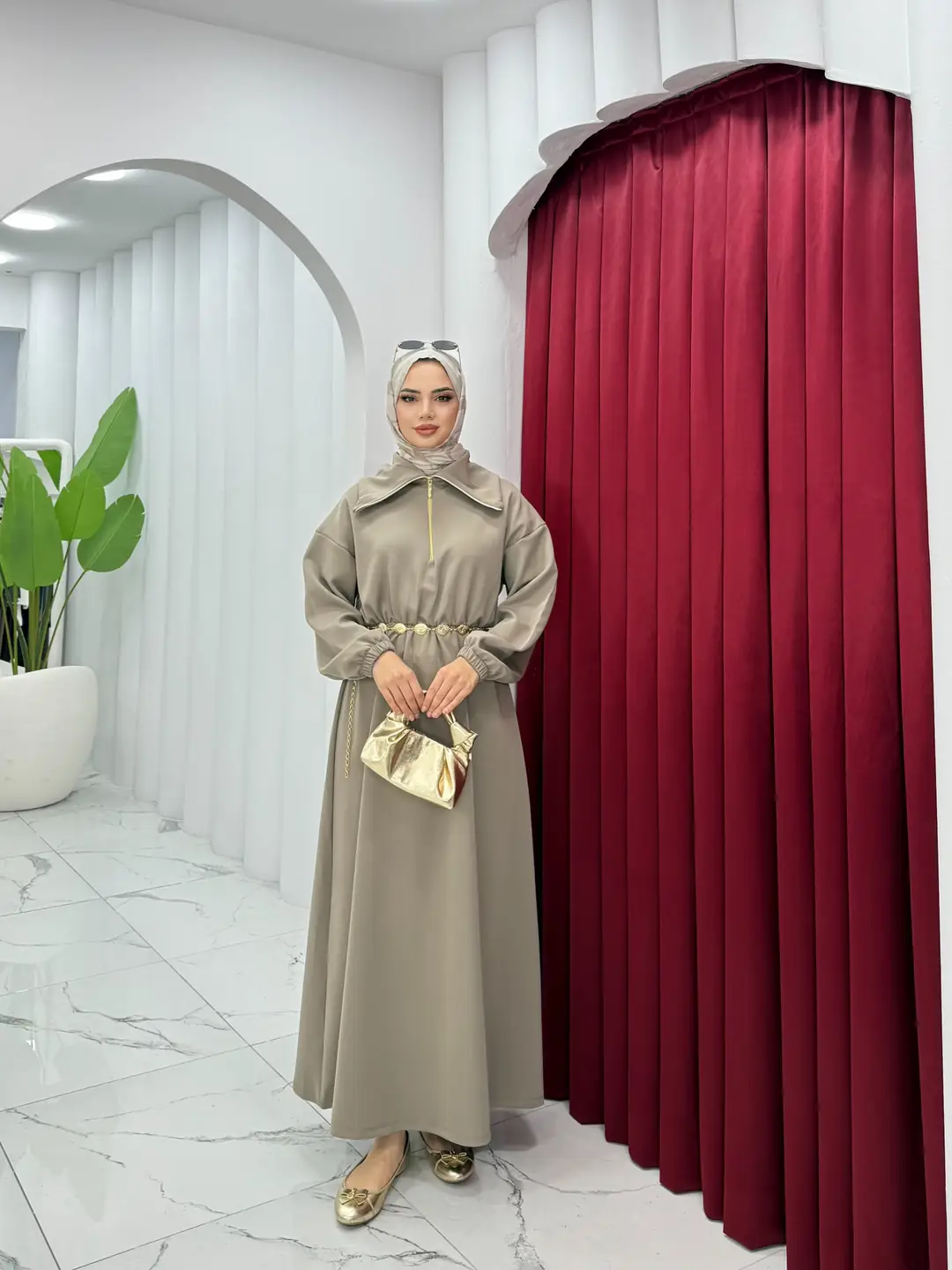 Kemerli Scuba Elbise Vizon - 2