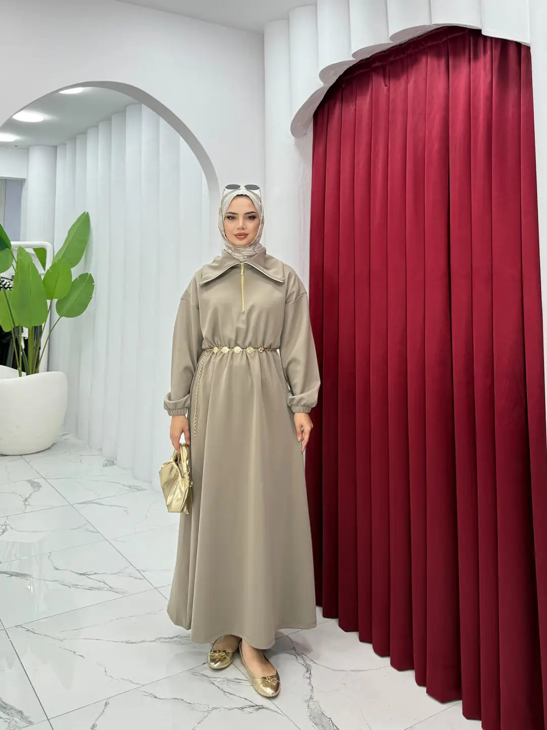 Kemerli Scuba Elbise Vizon - 3