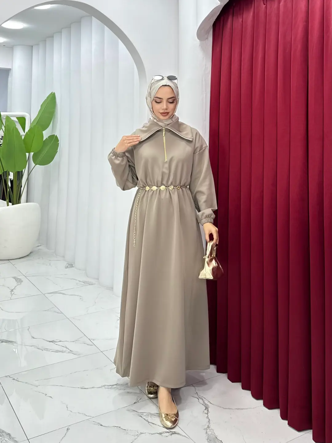 Kemerli Scuba Elbise Vizon