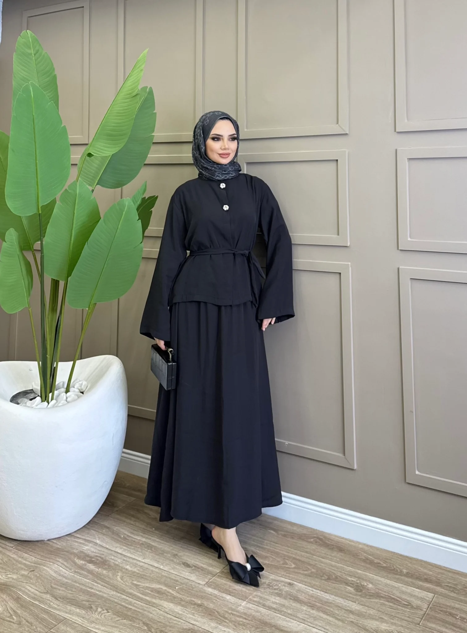 Kuşaklı Modal Etekli Takım