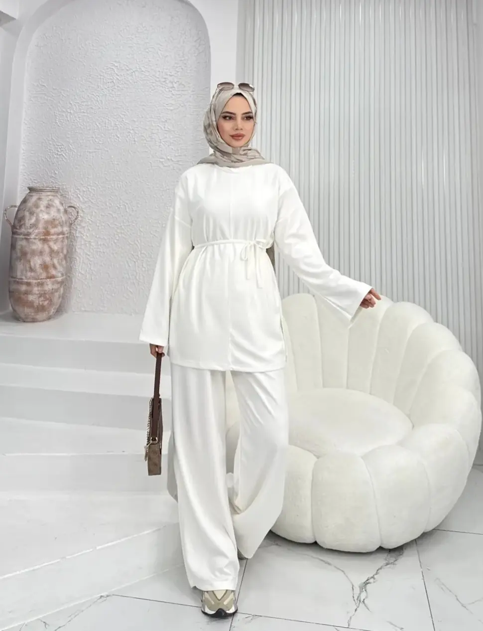 Kuşaklı Modal Takım Beyaz