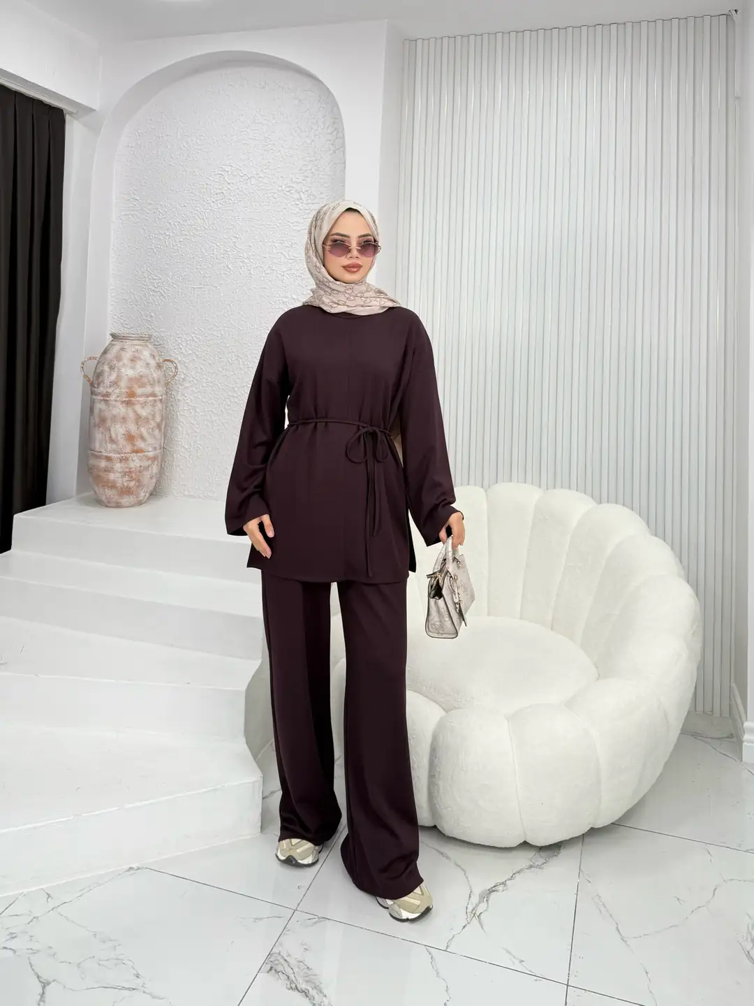 Kuşaklı Modal Takım Mürdüm