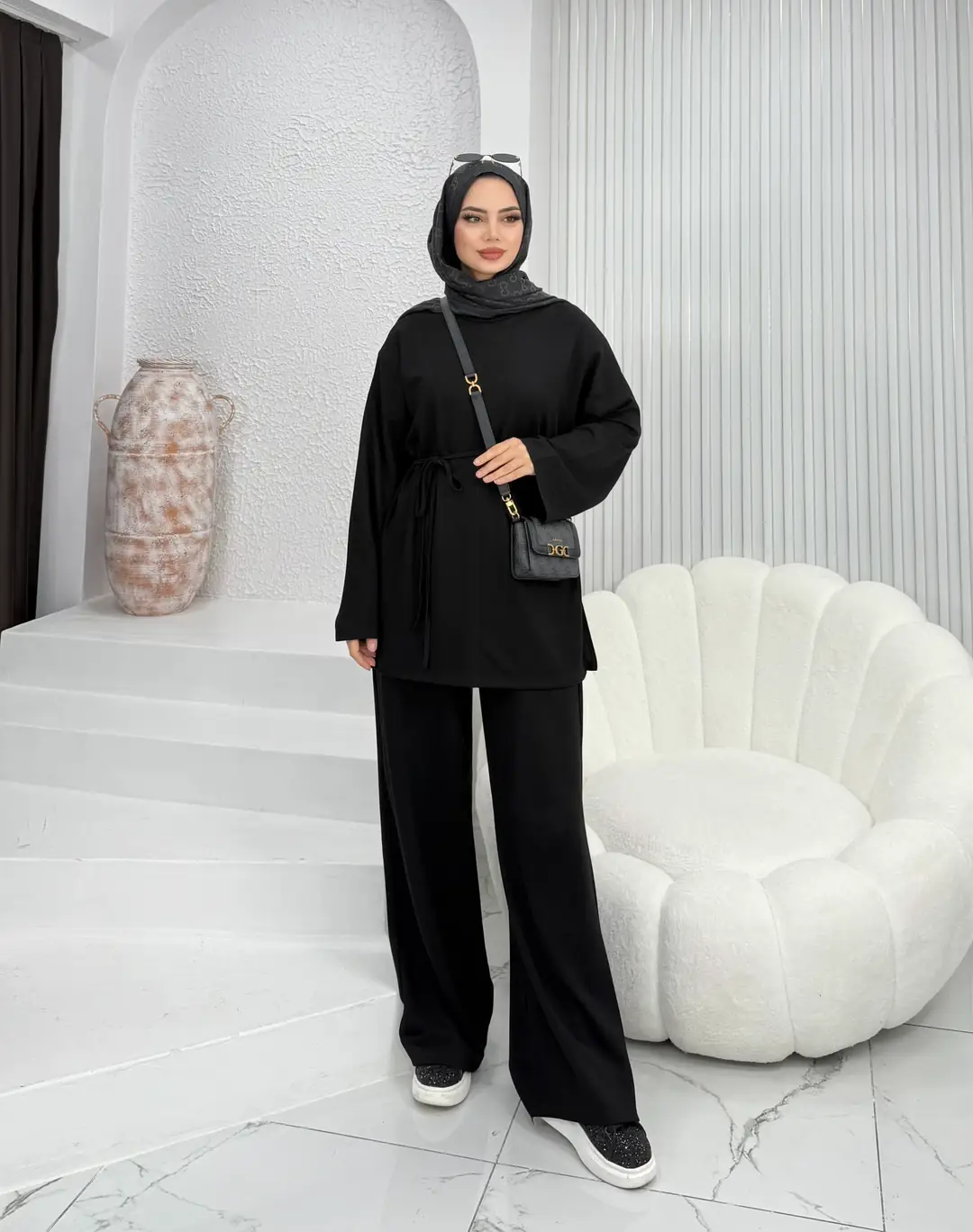 Kuşaklı Modal Takım Siyah - 2