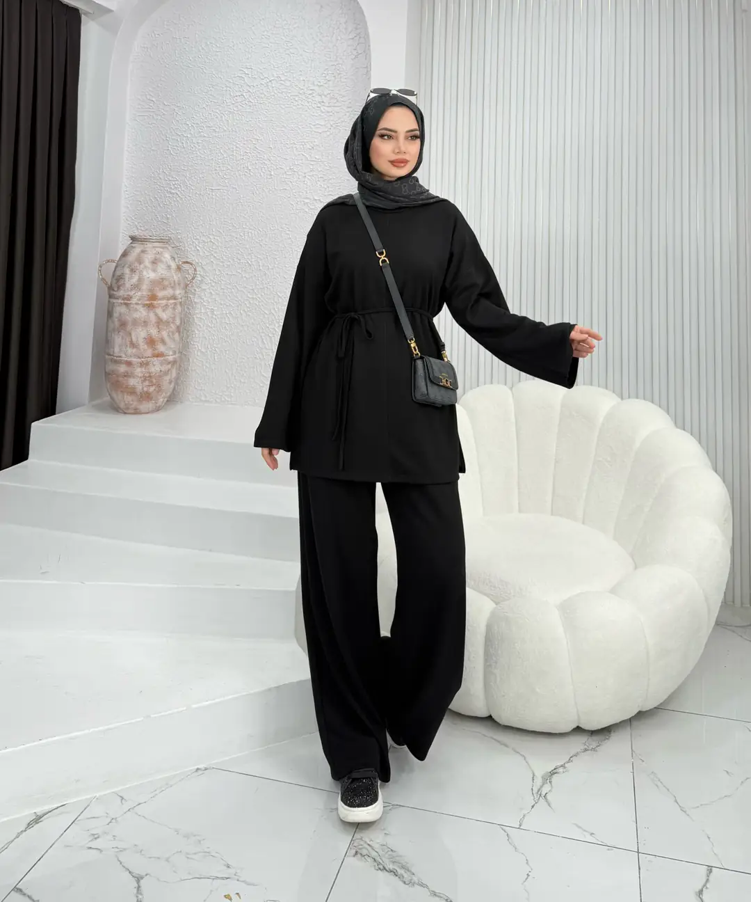 Kuşaklı Modal Takım Siyah - 3