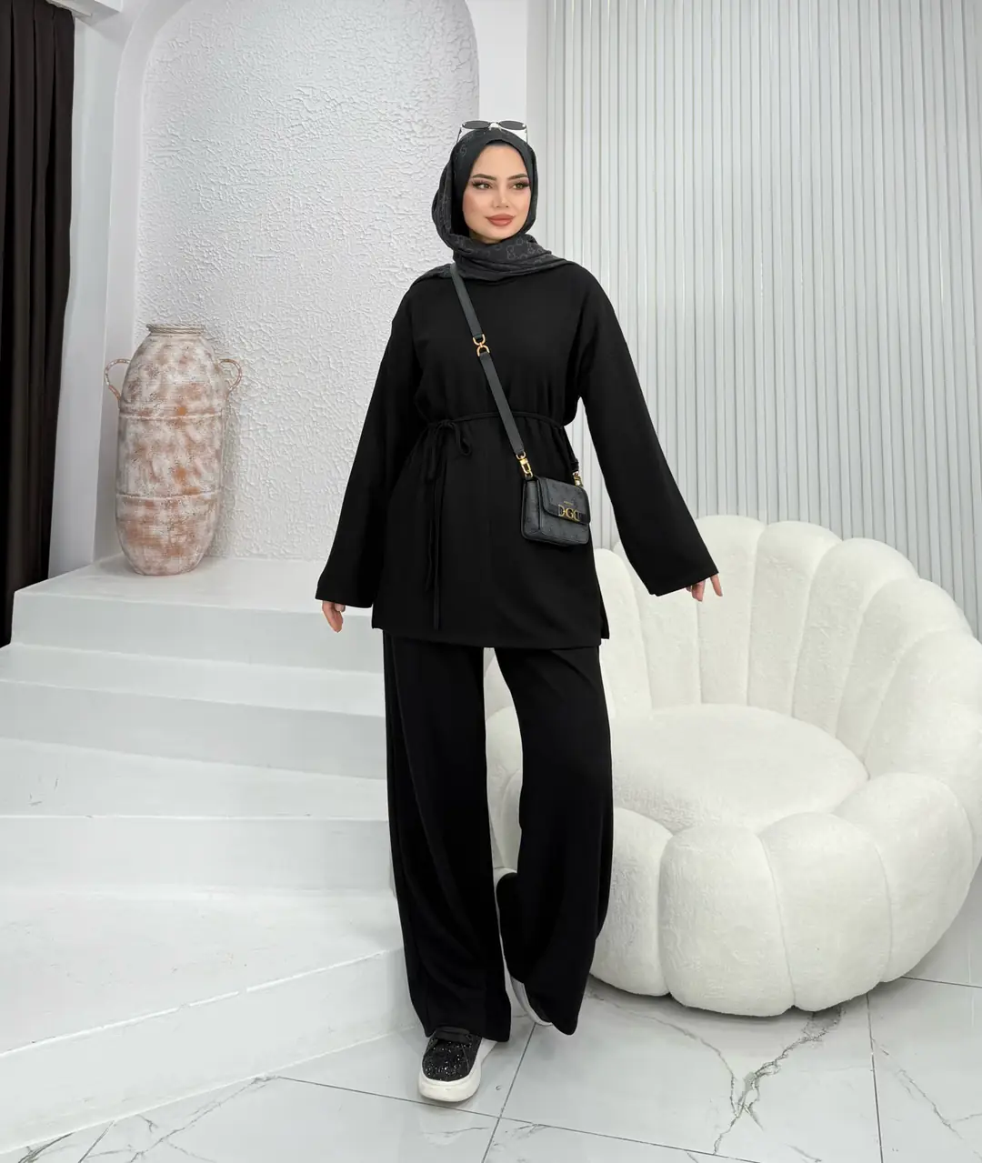 Kuşaklı Modal Takım Siyah