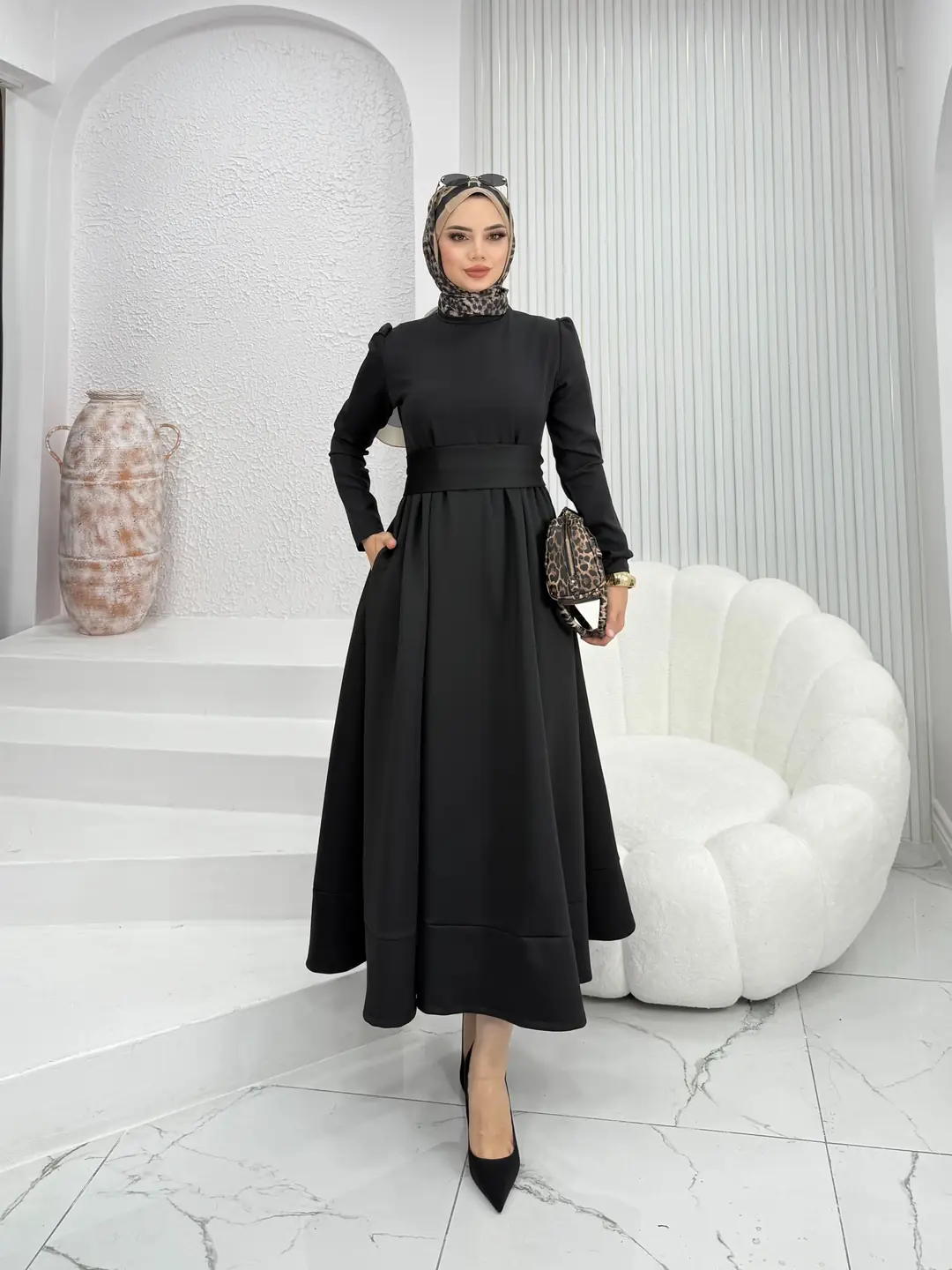 Kuşaklı Scuba Elbise - 2