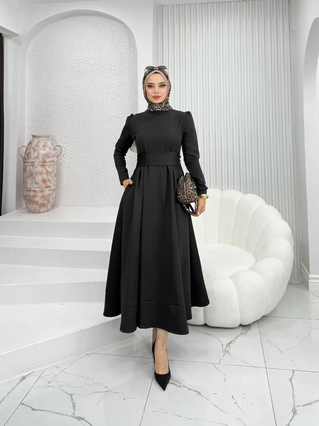 Kuşaklı Scuba Elbise - 3