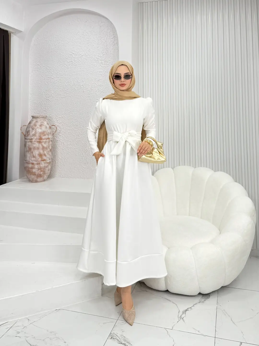 Kuşaklı Scuba Elbise - 2