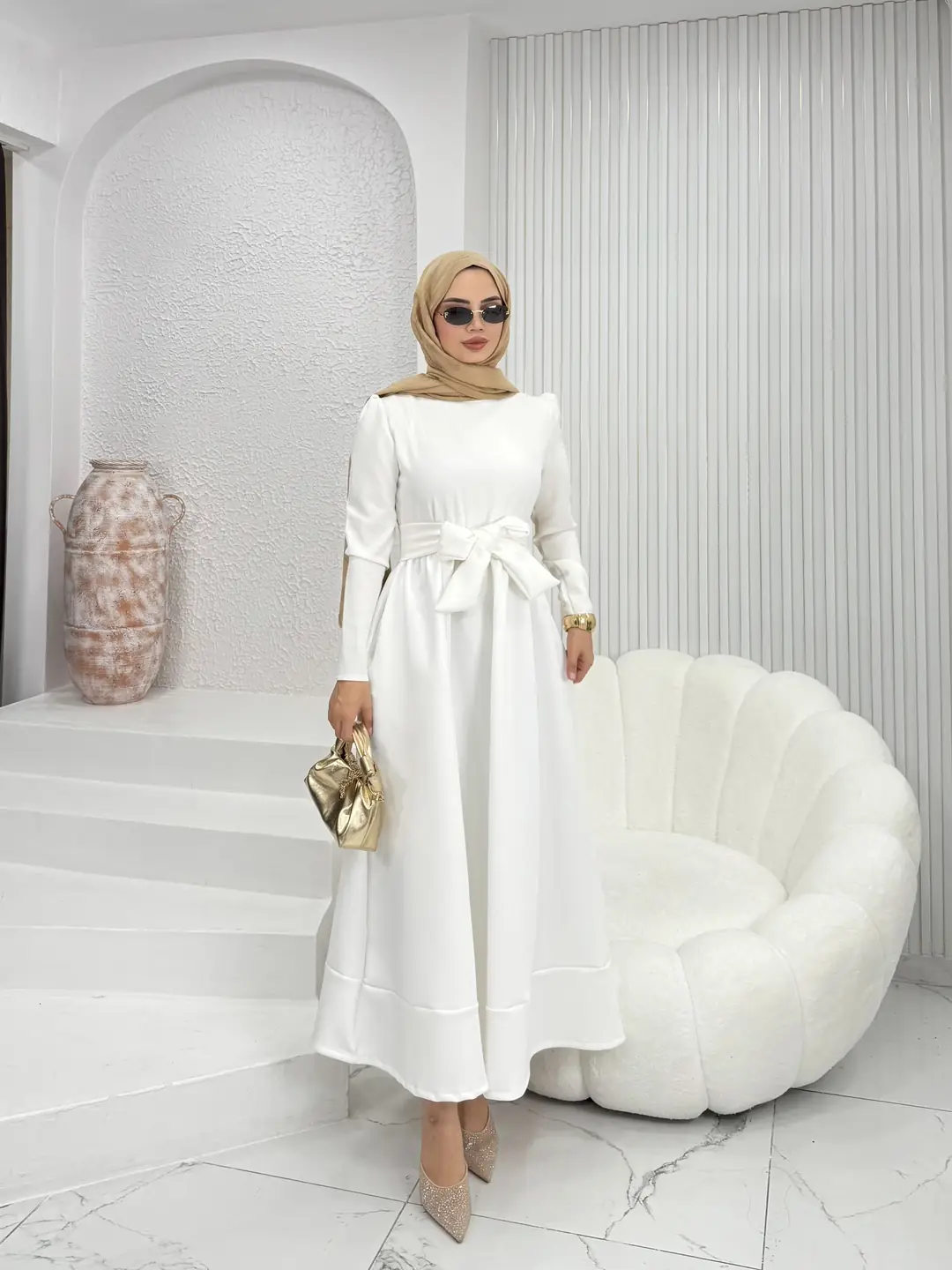 Kuşaklı Scuba Elbise - 3