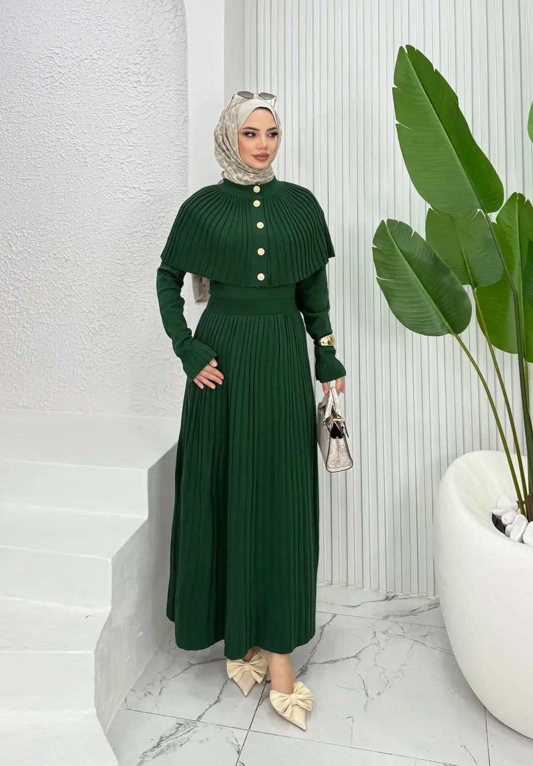 Pelerinli Triko Elbise - 2