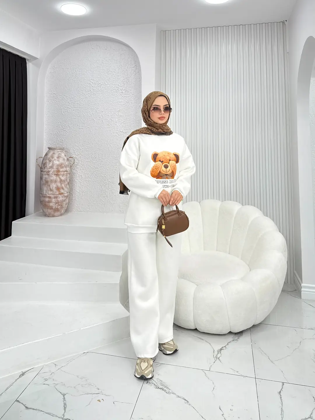 Puffy Şardonlu Sweat İkili Takım Beyaz - 2