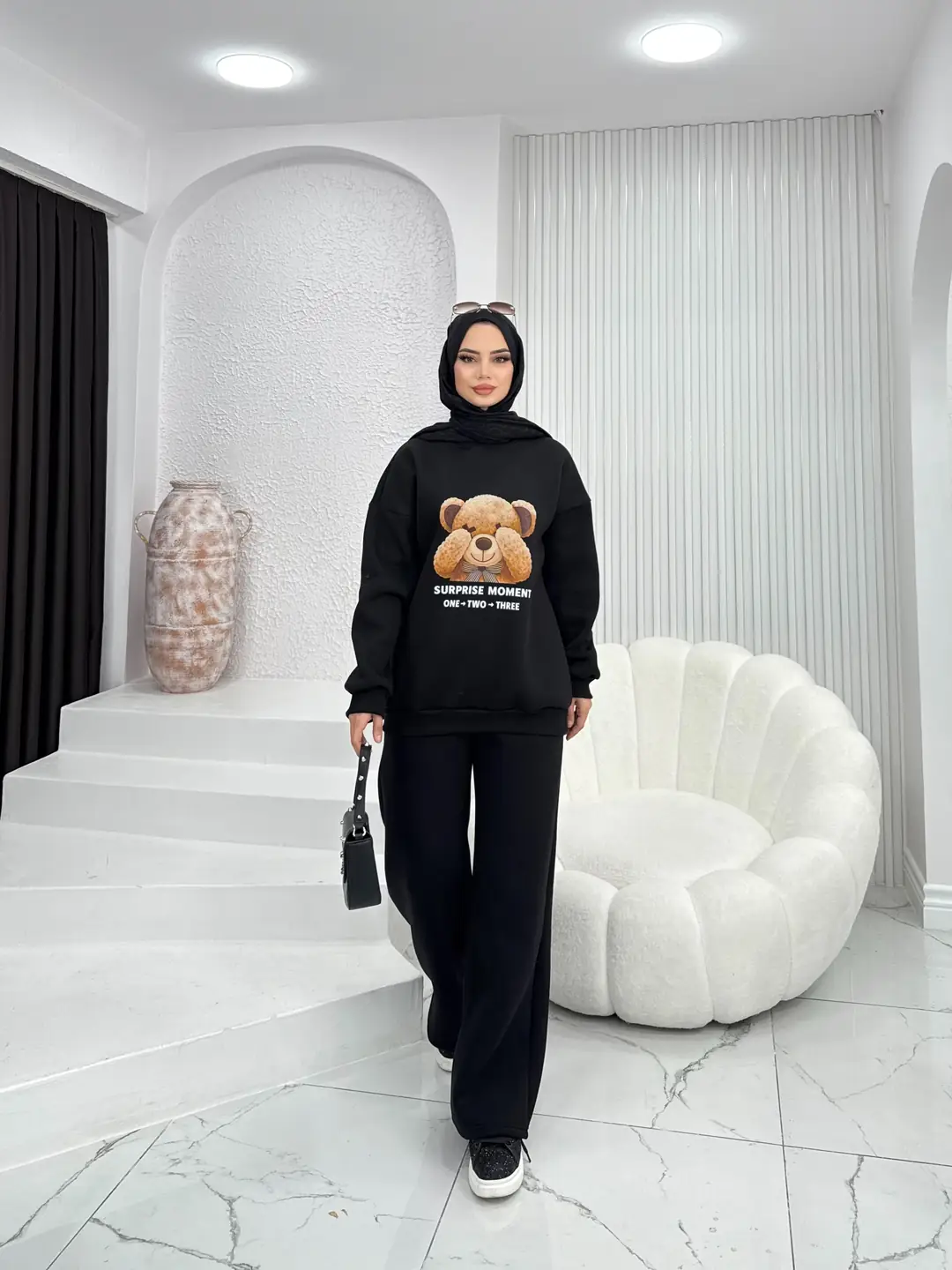 Puffy Şardonlu Sweat İkili Takım Siyah - 3