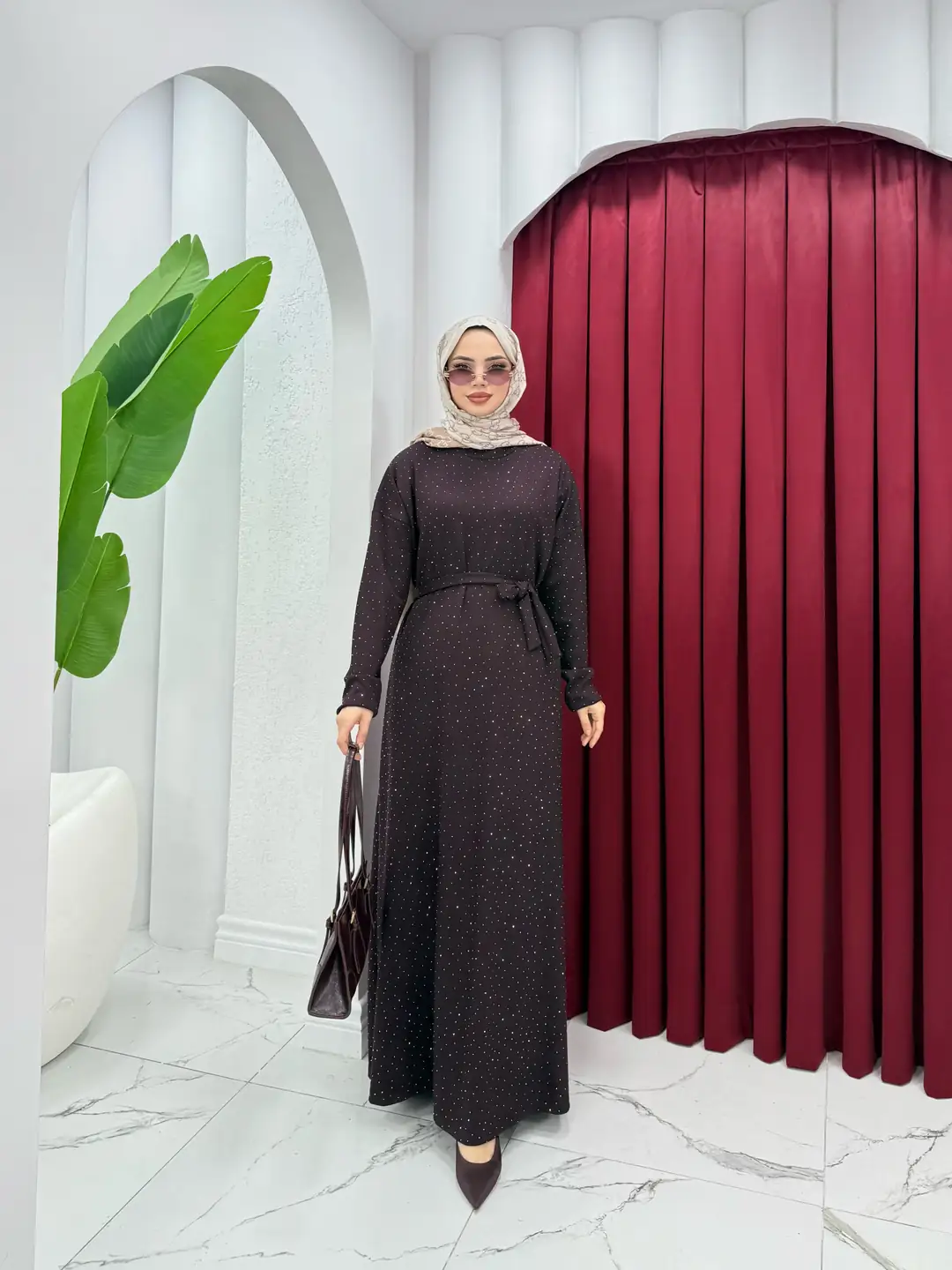 Taşlı Oysh Elbise Mürdüm - 2