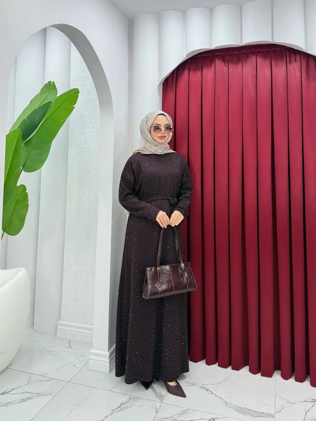 Taşlı Oysh Elbise Mürdüm - 3