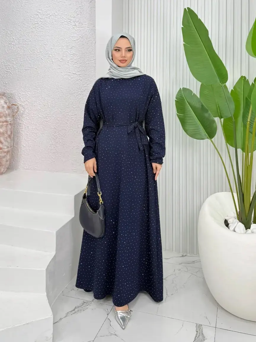 Taşlı Oysh Elbise Mürdüm