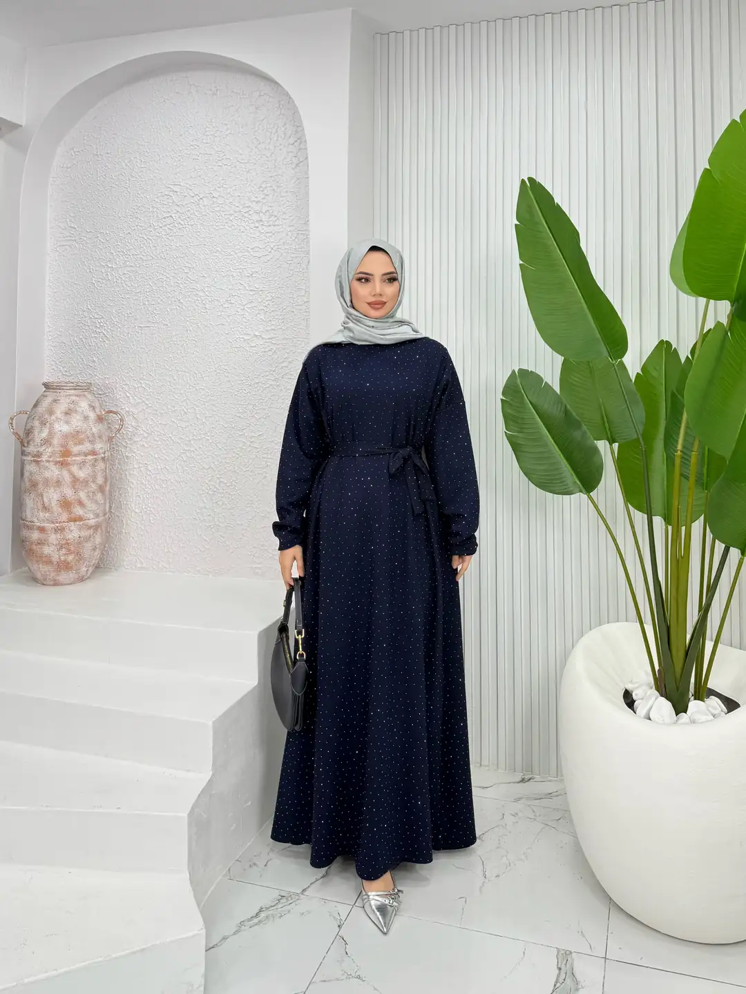 Taşlı Oysh Elbise Kahverengi