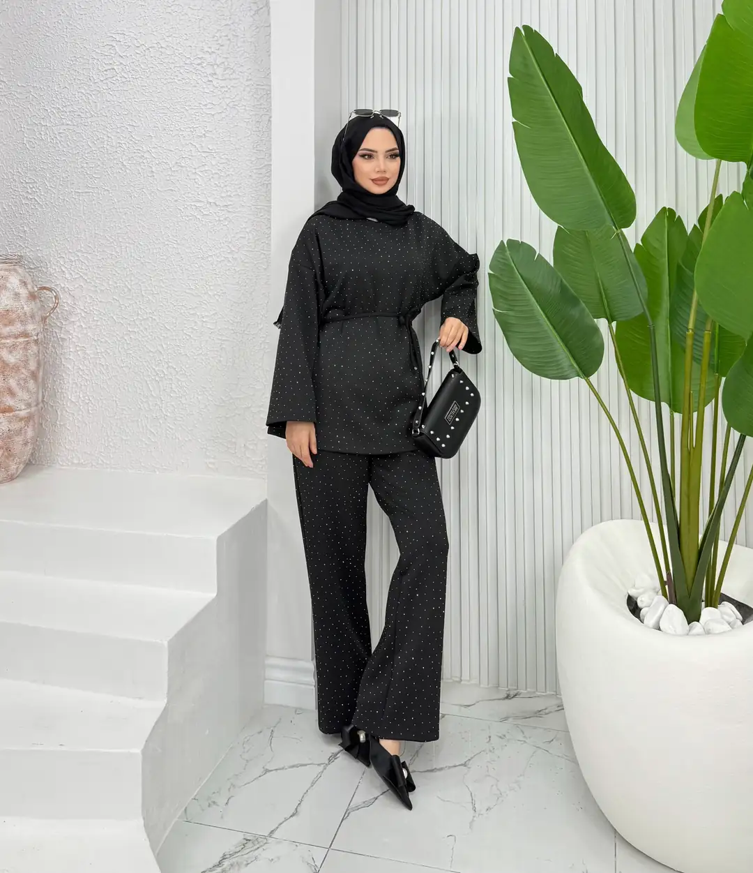 Taşlı Scuba Takım Siyah - 2