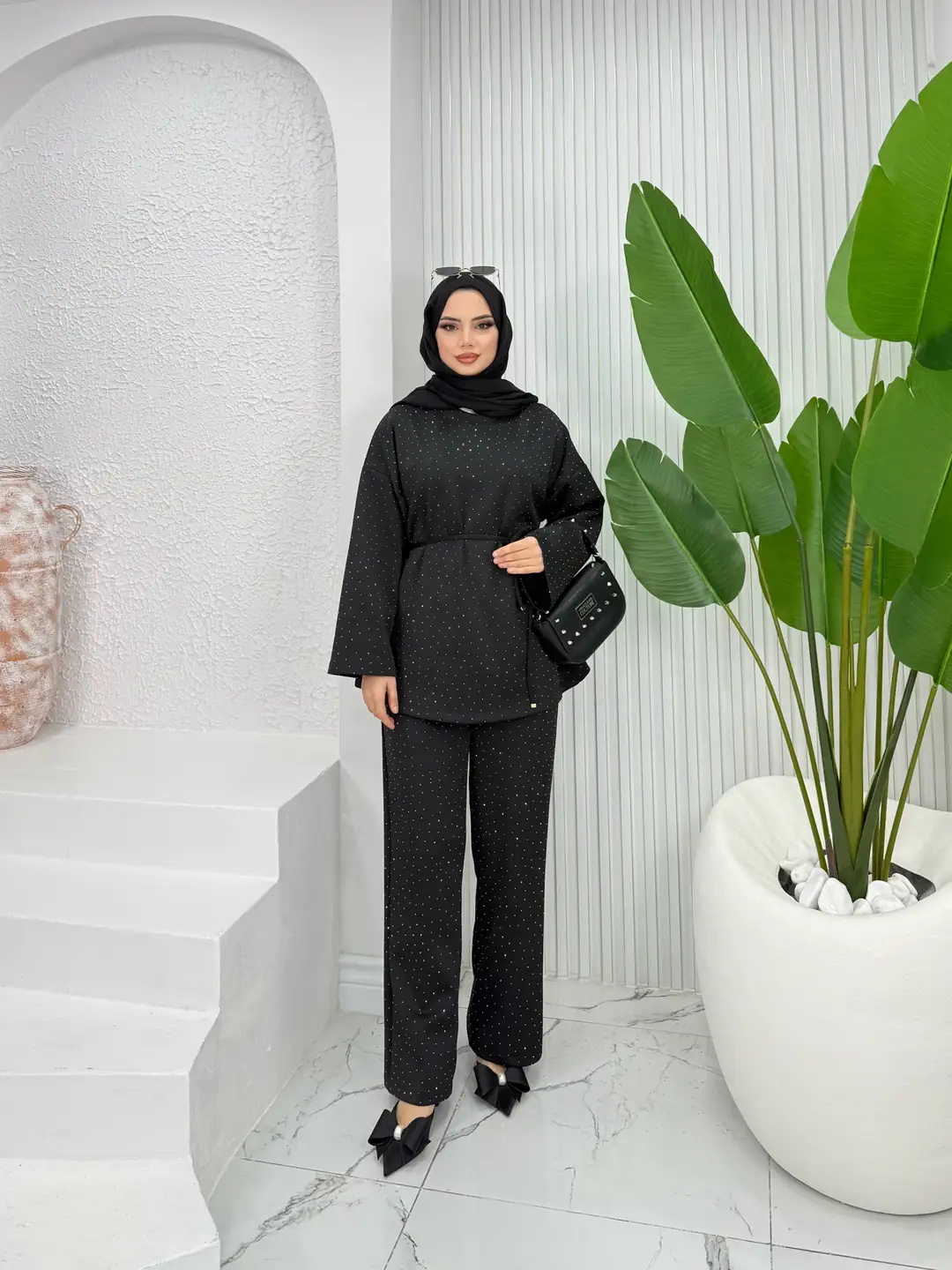 Taşlı Scuba Takım Siyah - 3