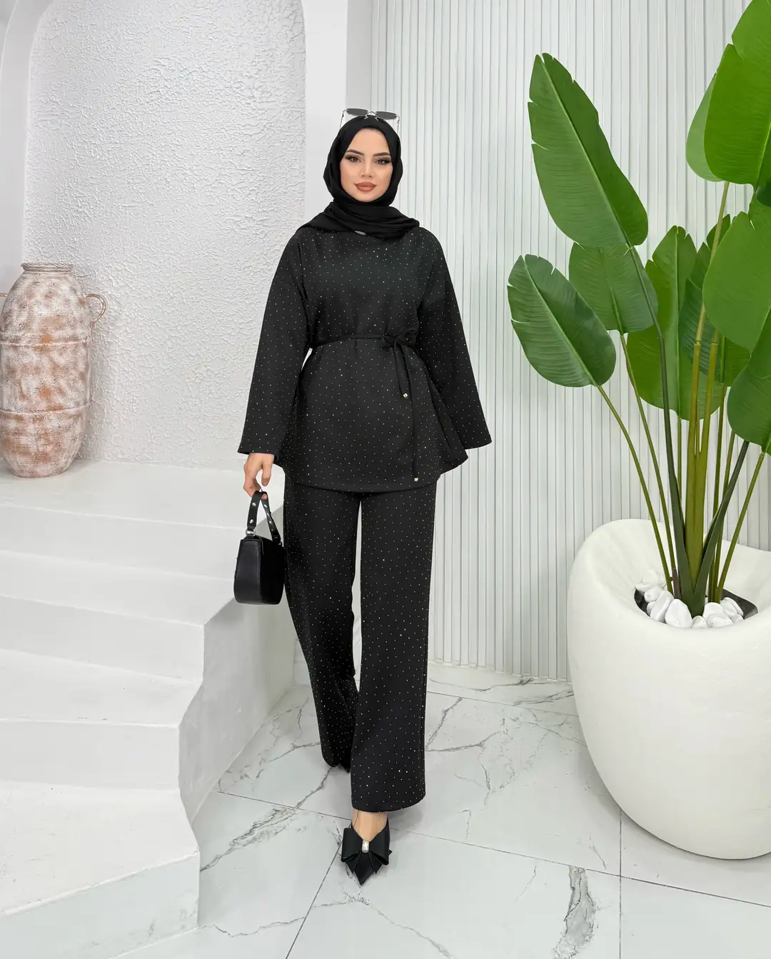 Taşlı Scuba Takım Siyah