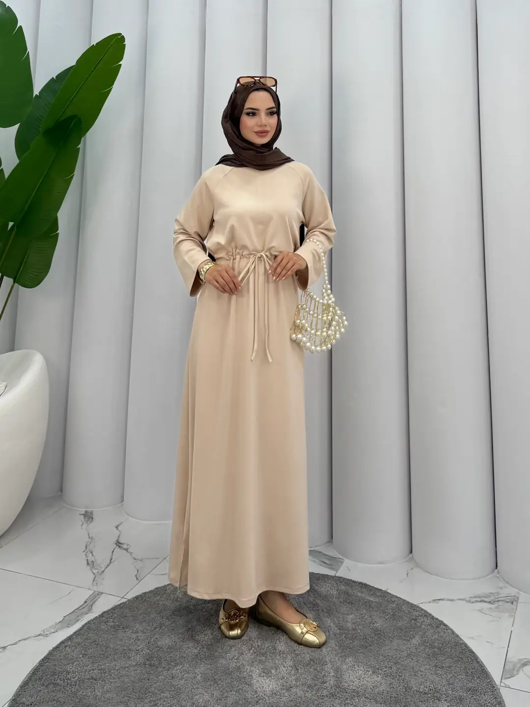 Tünelli Oysh Elbise Krem