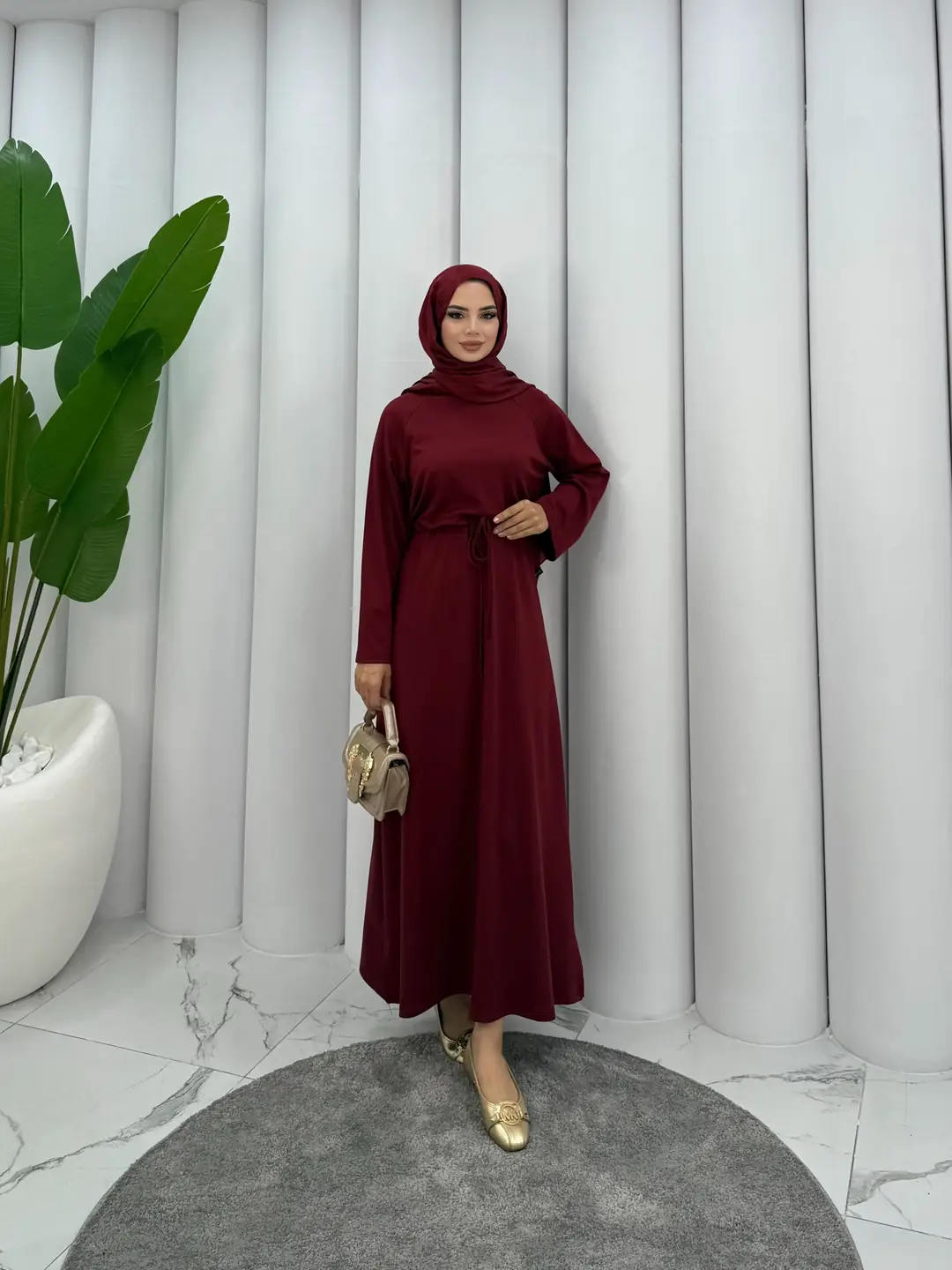 Tünelli Oysh Elbise Bordo - 3