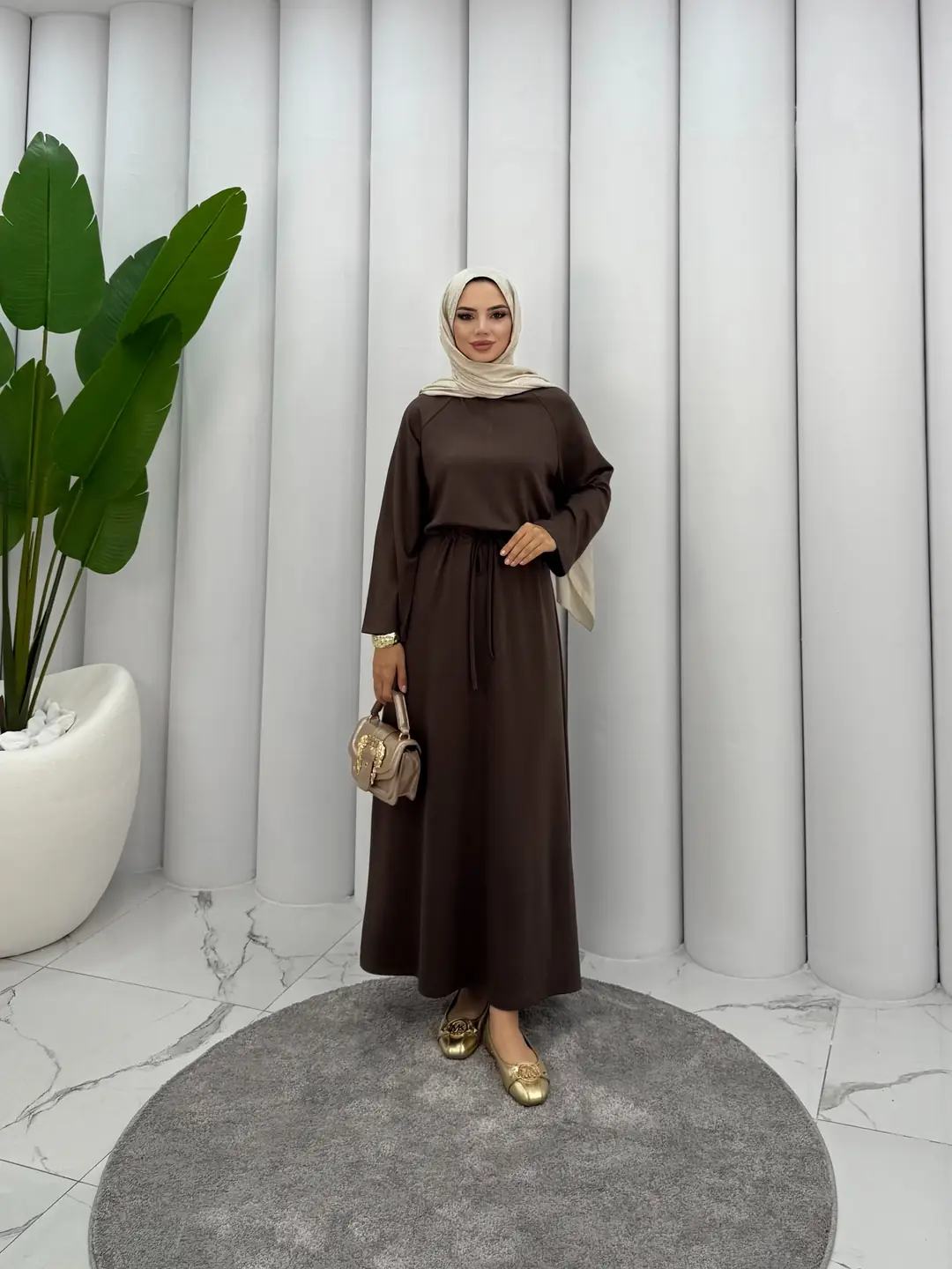 Tünelli Oysh Elbise Kahverengi