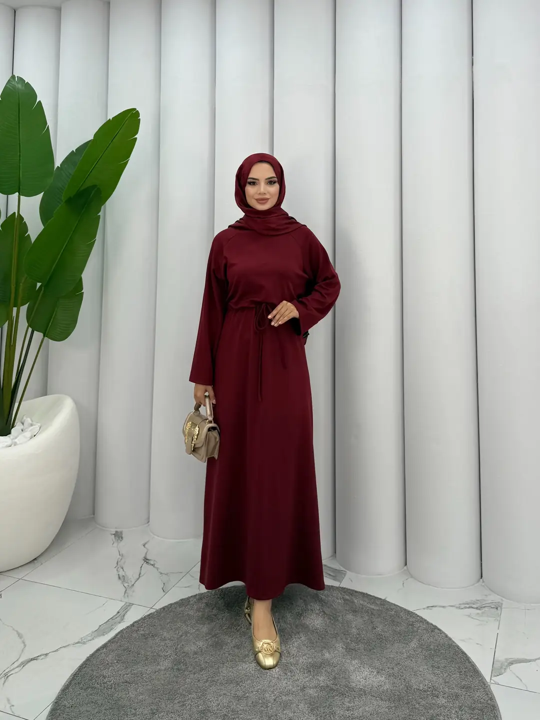 Tünelli Oysh Elbise Bordo